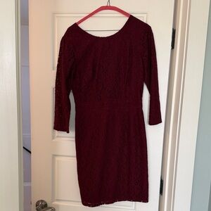 Merona Deep Red Lace Long Sleeve Dress